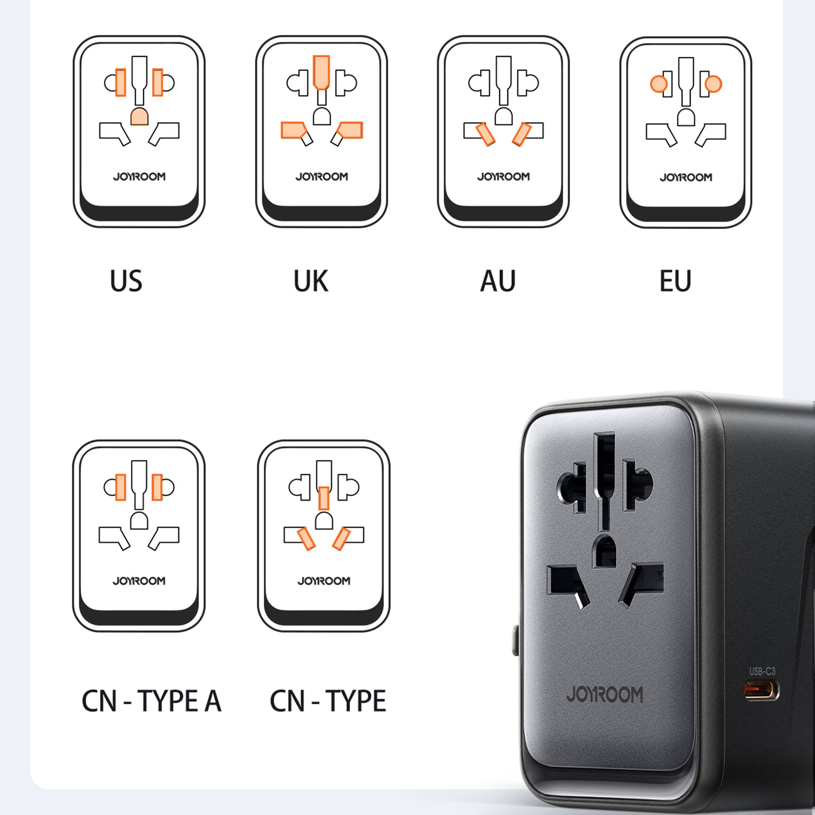 JOYROOM JR-TCW02 65W Fast Charging 2 USB+3 Type-C Built-in Fuse Travel Charger Converter JOYROOM JR-TCW02 65W Fast Charging 2 USB+3 Type-C Built-in Fuse Travel Charger Converter